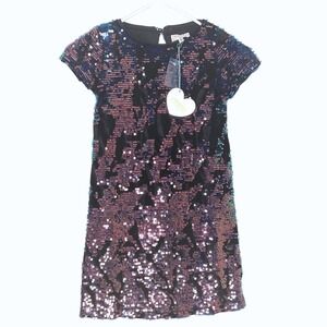 Hayden Girls Sequin Shift Dress Iridescent Blue Pink Black Velvet Small NWT